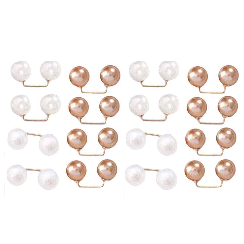 16Pcs Brooch Pins Anti-Exposure Neckline Double-Headed Artificial Pearl Pins ST3