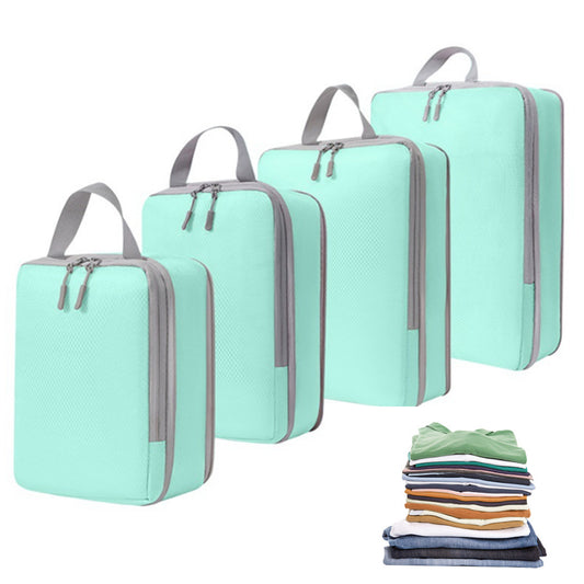 4Pcs Storage Compression Bags Luggage Travel Packing Cubes Organizer Lake Blue