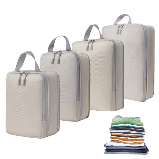 4Pcs Storage Compression Bags Luggage Travel Packing Cubes Organizer Beige