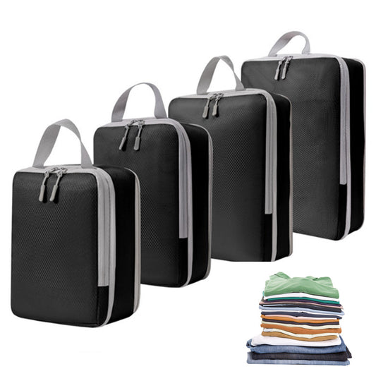 4Pcs Storage Compression Bags Luggage Travel Packing Cubes Organizer Black