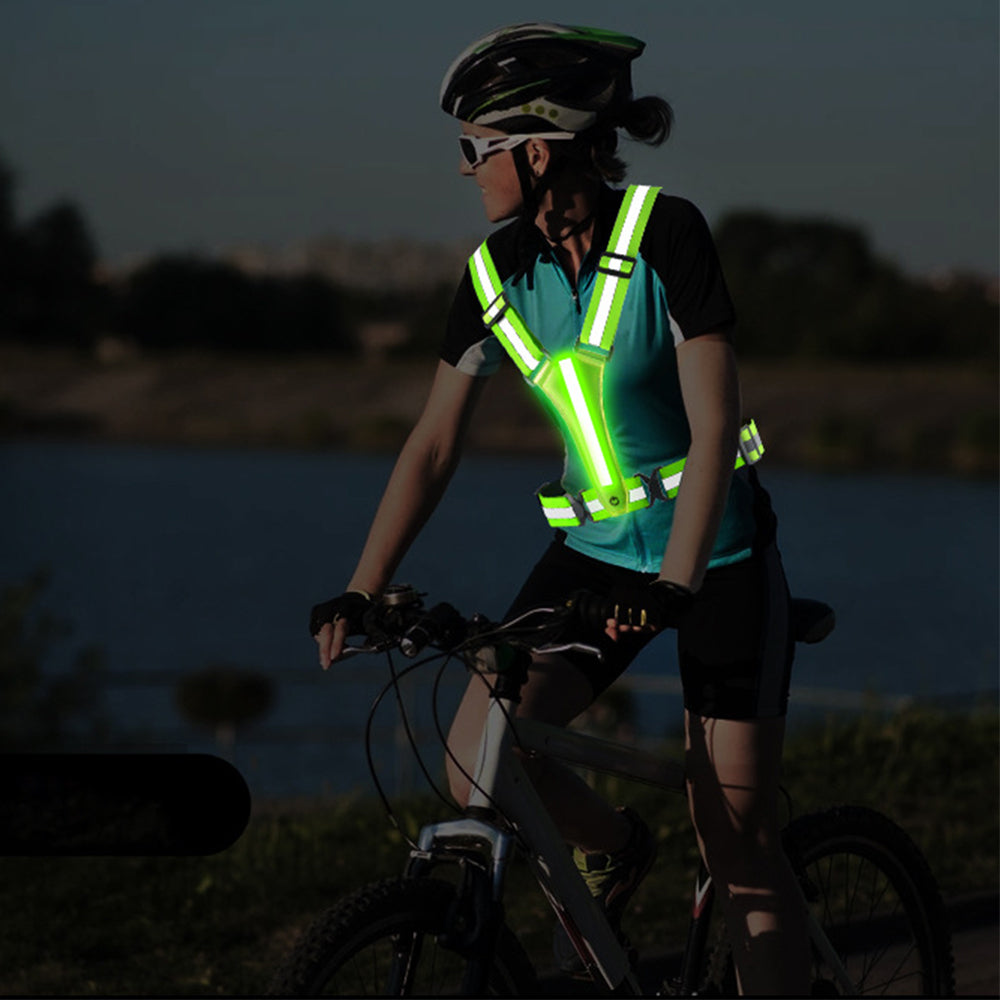 LED Reflective Vest for Night Running Cycling High Visibility Safety Vest Green