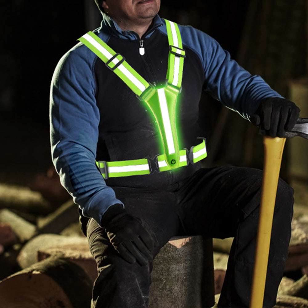 LED Reflective Vest for Night Running Cycling High Visibility Safety Vest Green