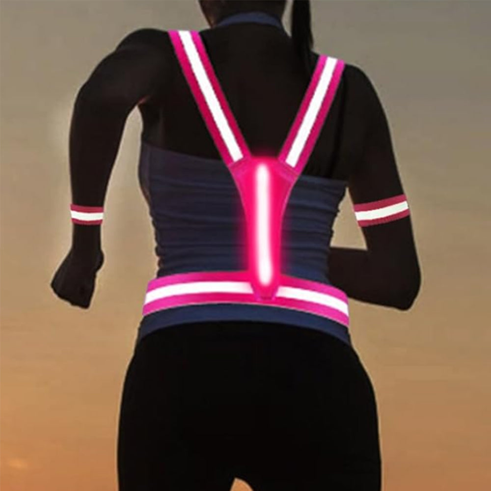 LED Reflective Vest for Night Running Cycling High Visibility Safety Vest Pink