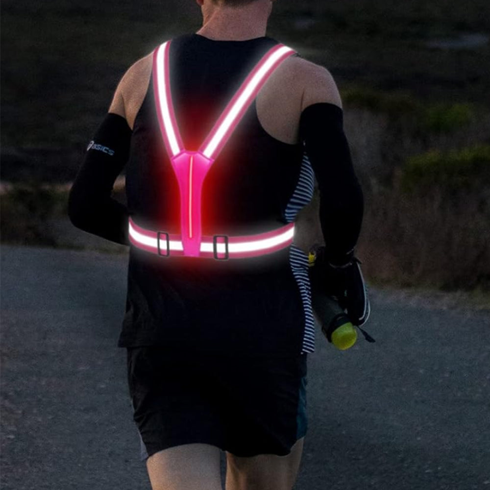 LED Reflective Vest for Night Running Cycling High Visibility Safety Vest Pink