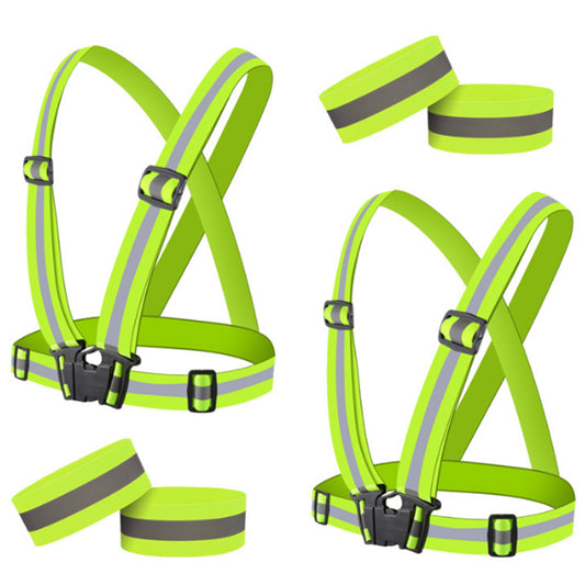 2Pcs Reflective Vests Running Gear High Visibility with 4 Arm Bands Green