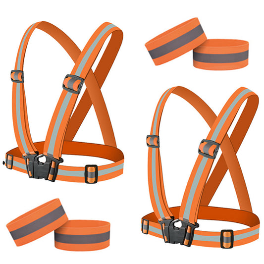 2Pcs Reflective Vests Running Gear High Visibility with 4 Arm Bands Orange