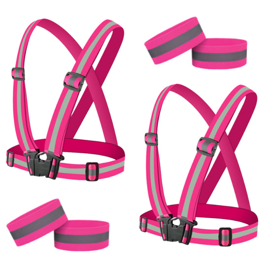 2Pcs Reflective Vests Running Gear High Visibility with 4 Arm Bands Pink