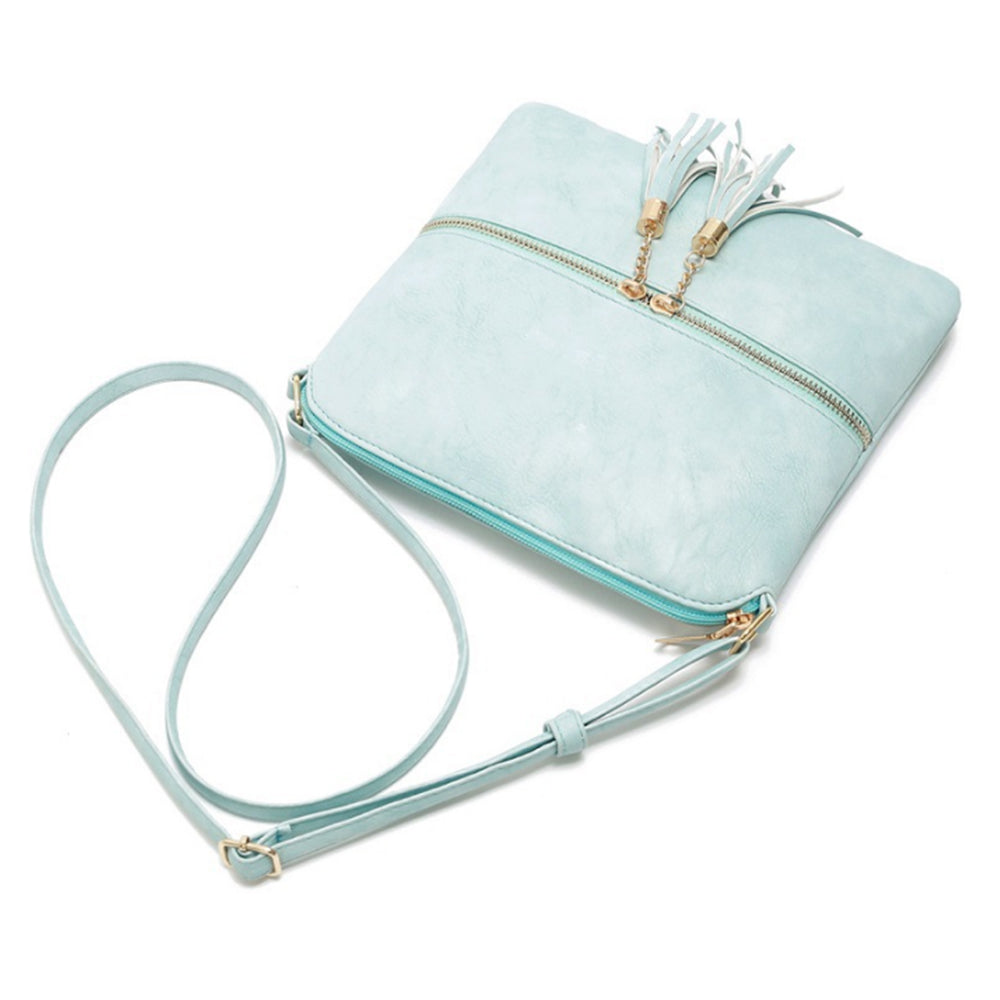 Women Crossbody Messenger Bag Shoulder Bag with Tassel Zipper Sky Blue