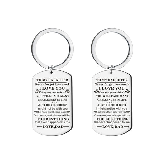 2Pcs Inspirational Keychains to My Daughter from Dad Stainless Steel Keyrings