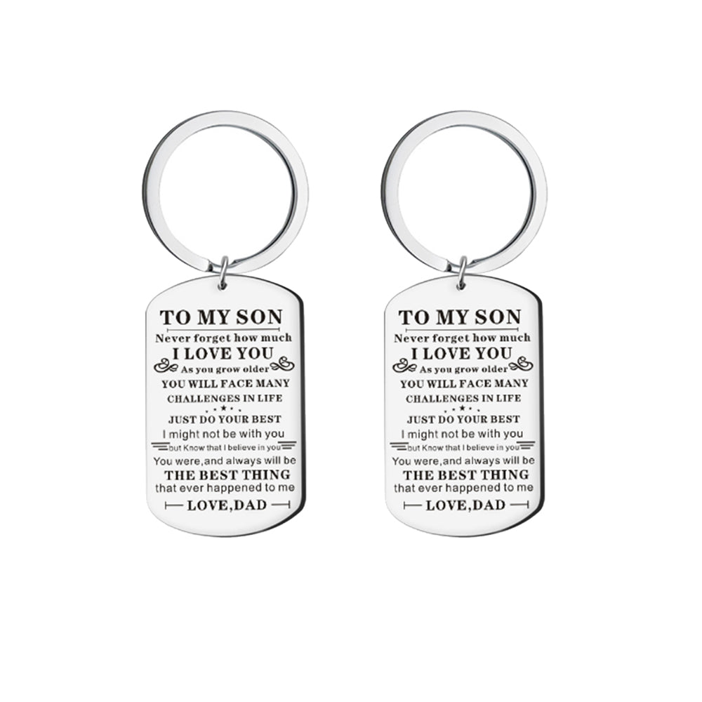 2Pcs Inspirational Keychains to My Son from Dad Stainless Steel Keyrings