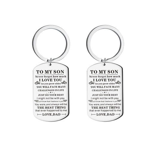 2Pcs Inspirational Keychains to My Son from Dad Stainless Steel Keyrings