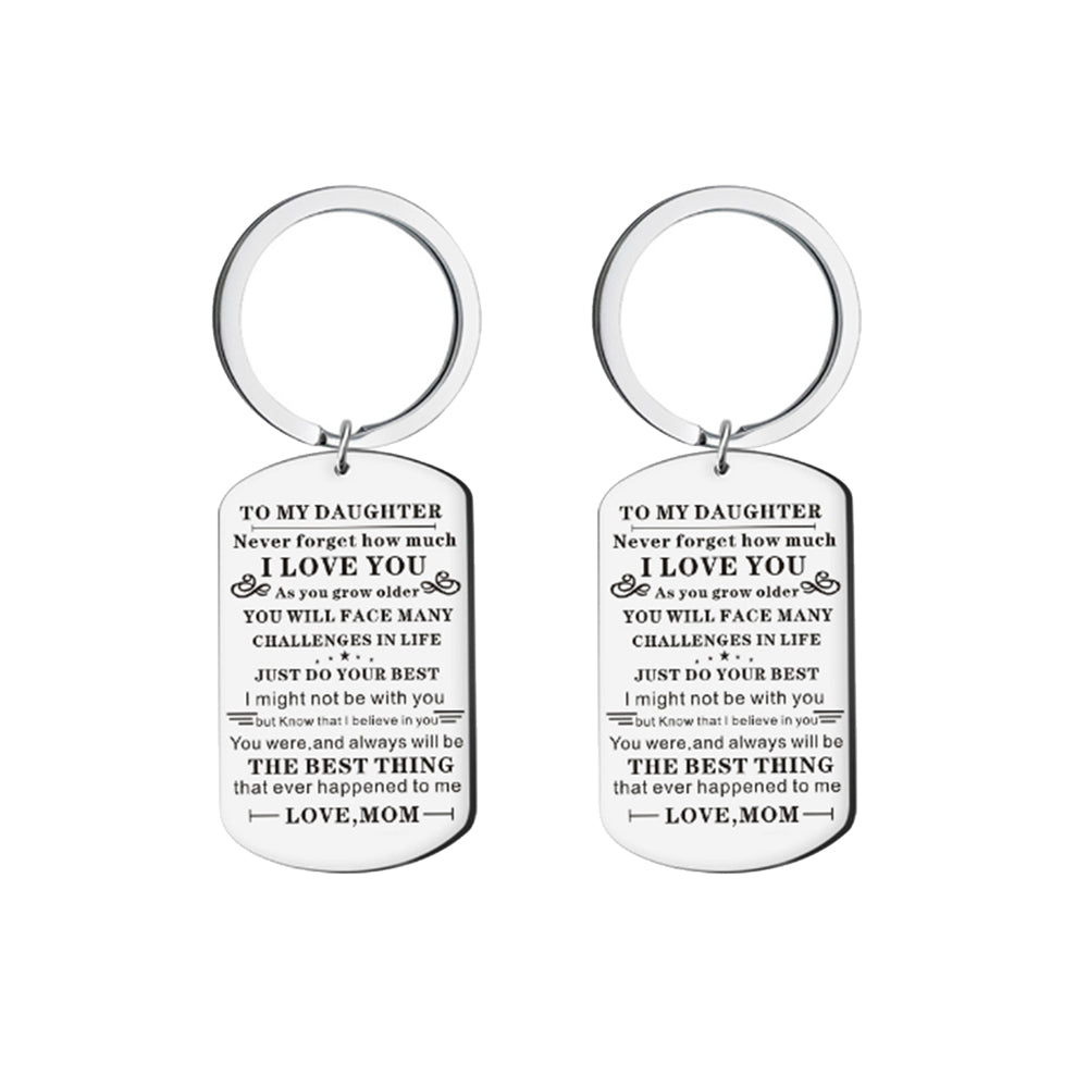 2Pcs Inspirational Keychains to My Daughter from Mom Stainless Steel Keyrings