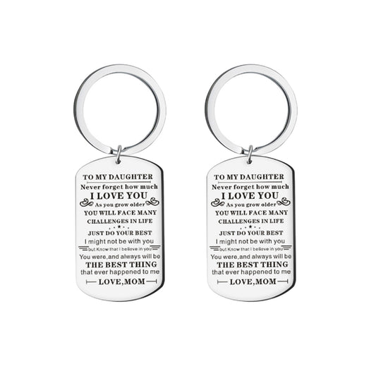 2Pcs Inspirational Keychains to My Daughter from Mom Stainless Steel Keyrings