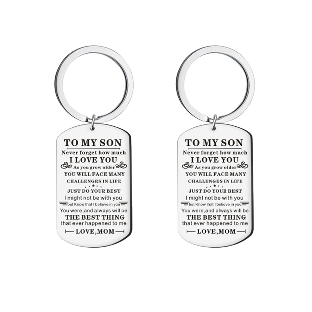 2Pcs Inspirational Keychains to My Son from Mom Stainless Steel Keyrings