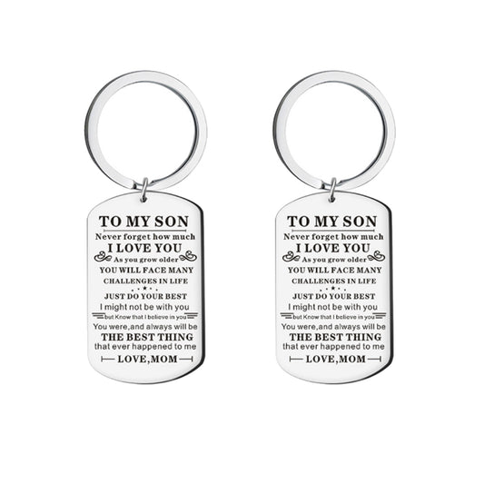 2Pcs Inspirational Keychains to My Son from Mom Stainless Steel Keyrings