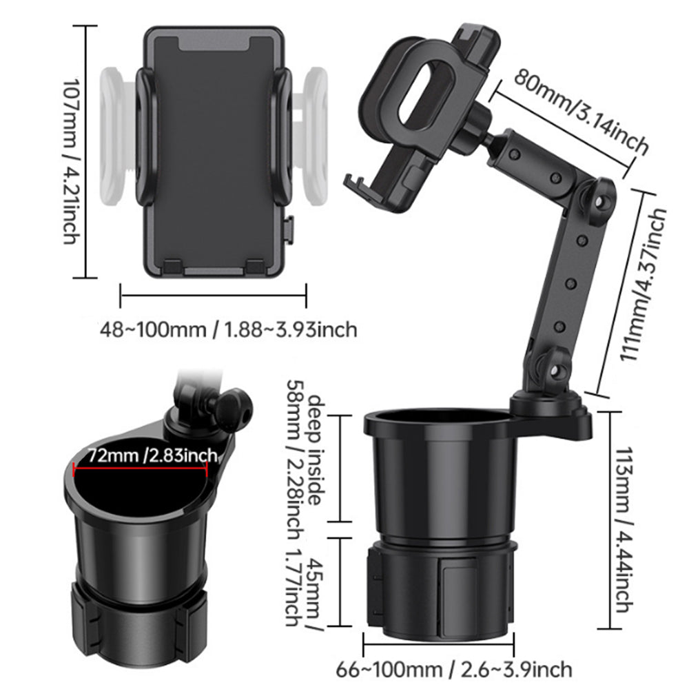 2 in 1 Universal Car Cup Holder Stand Adjustable 360 Degree Phone Mount