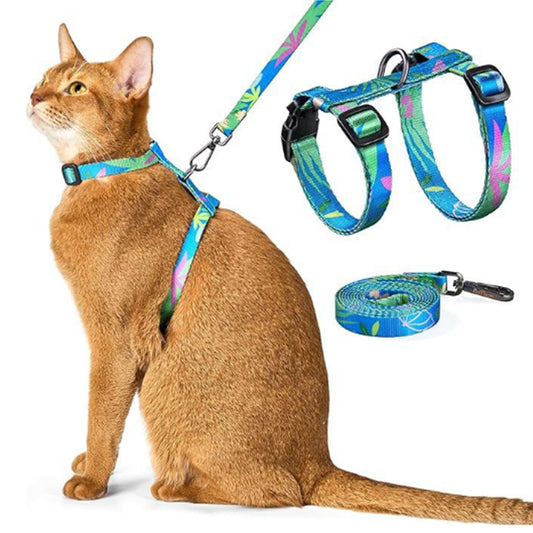 Cat Harness and Leash Set Escape Proof Adjustable Strap H-Shaped Harness Green