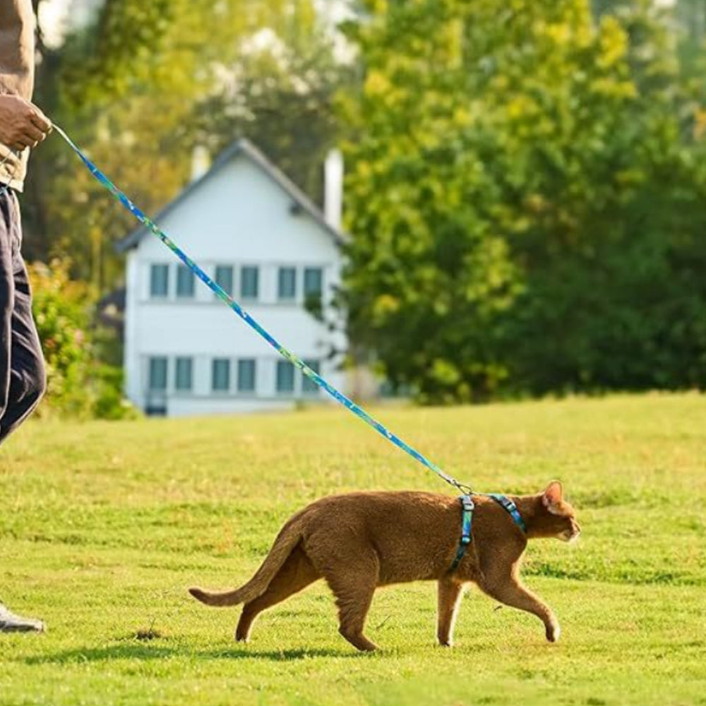 Cat Harness and Leash Set Escape Proof Adjustable Strap H-Shaped Harness Green