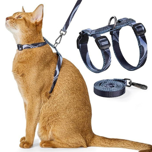 Cat Harness and Leash Set Escape Proof Adjustable Strap H-Shaped Harness Grey