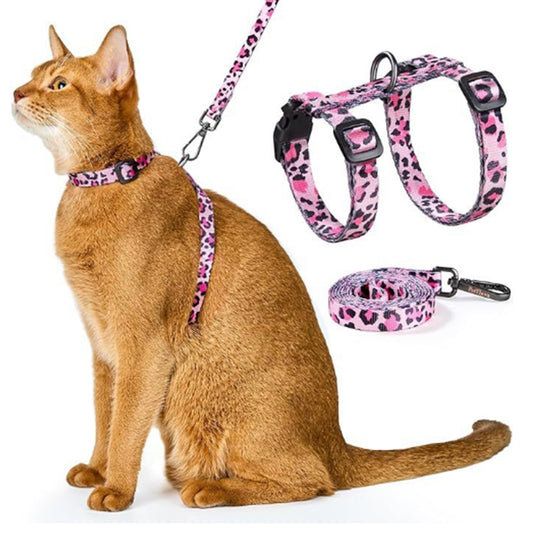 Cat Harness and Leash Set Escape Proof Adjustable Strap H-Shaped Harness Pink