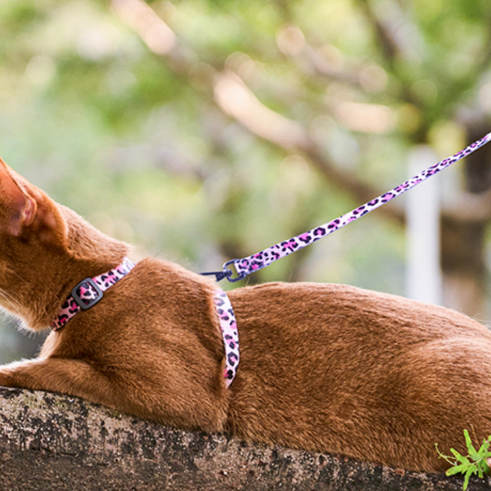 Cat Harness and Leash Set Escape Proof Adjustable Strap H-Shaped Harness Pink