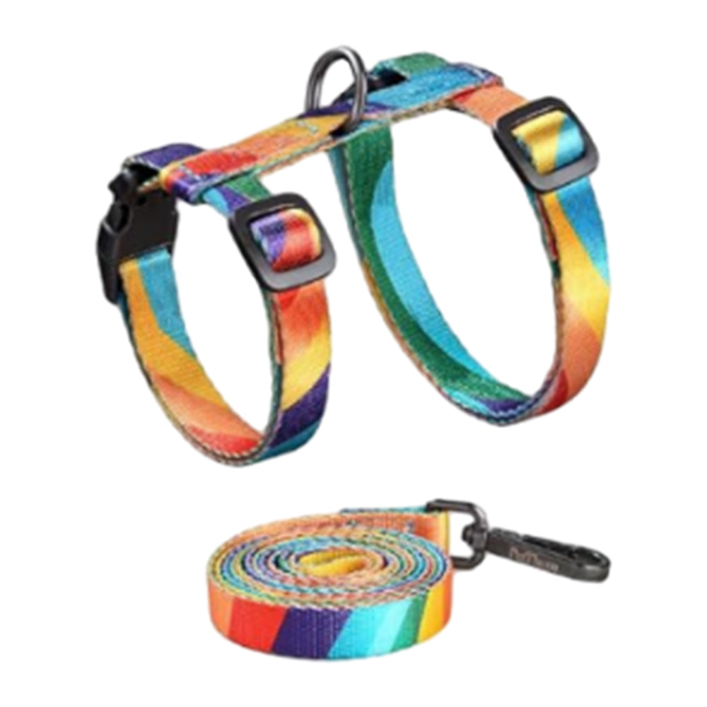 Cat Harness and Leash Set Escape Proof Adjustable Strap H-Shaped Harness Rainbow