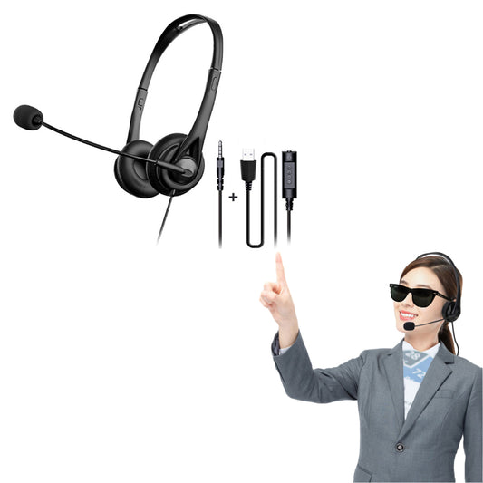 3.5mm Audio Jack Wired Headset with Microphone USB Computer On Ear Headphone