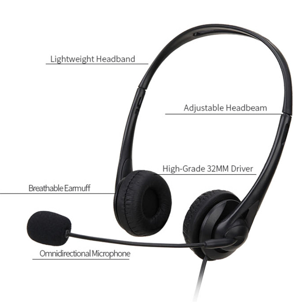 2Pcs 3.5mm Audio Jack Wired Headset with Microphone USB On Ear Headphone