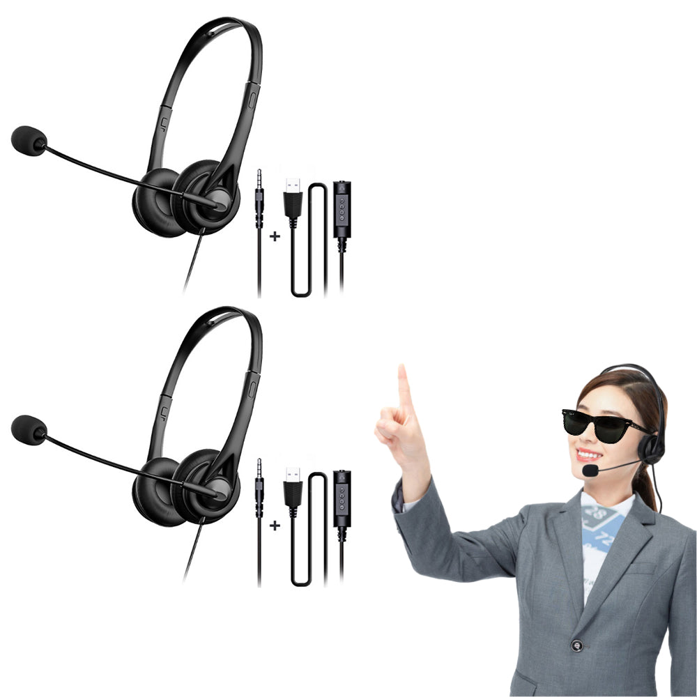 2Pcs 3.5mm Audio Jack Wired Headset with Microphone USB On Ear Headphone