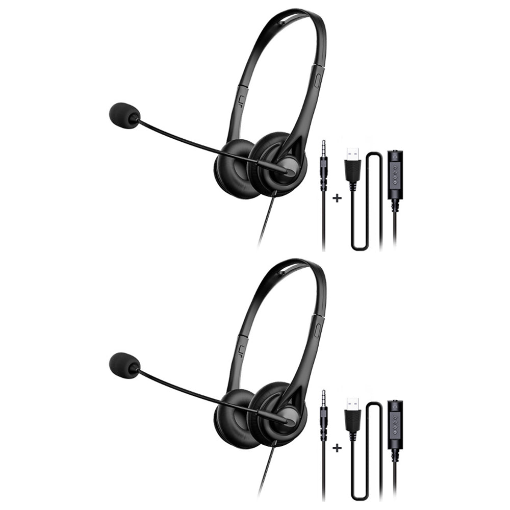 2Pcs 3.5mm Audio Jack Wired Headset with Microphone USB On Ear Headphone