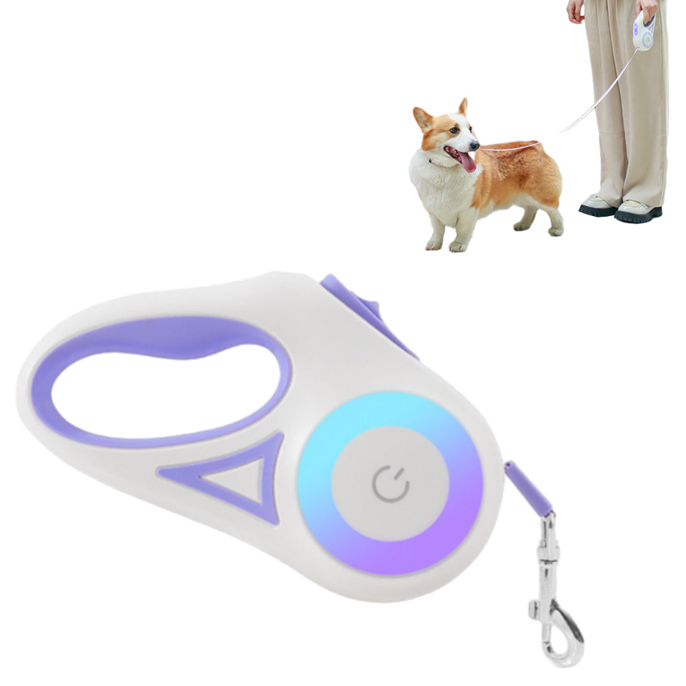 RGB 5M Extendable Retractable Dog Leash LED Lockable Training Lead Rope Purple