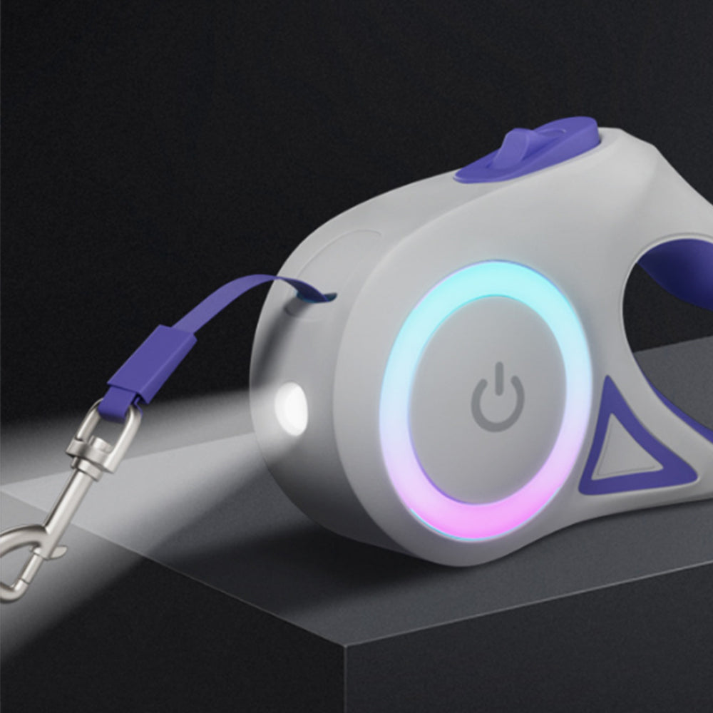 RGB 5M Extendable Retractable Dog Leash LED Lockable Training Lead Rope Purple
