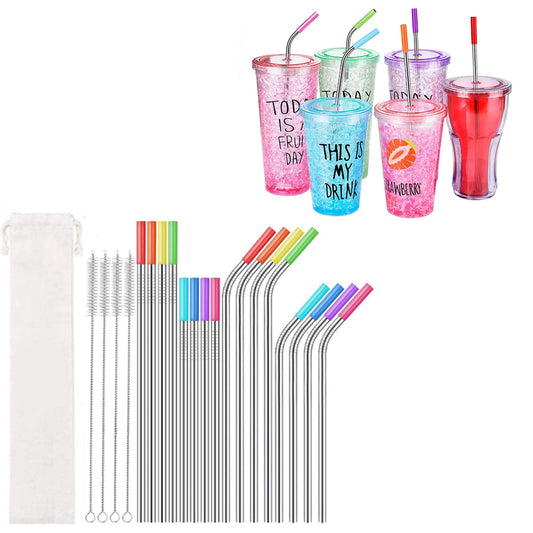 20Pcs Reusable Stainless Steel Metal Straws Drinking Straws with Silicone Tips