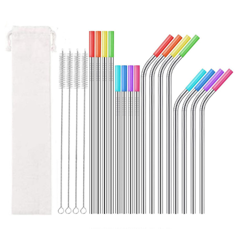 20Pcs Reusable Stainless Steel Metal Straws Drinking Straws with Silicone Tips