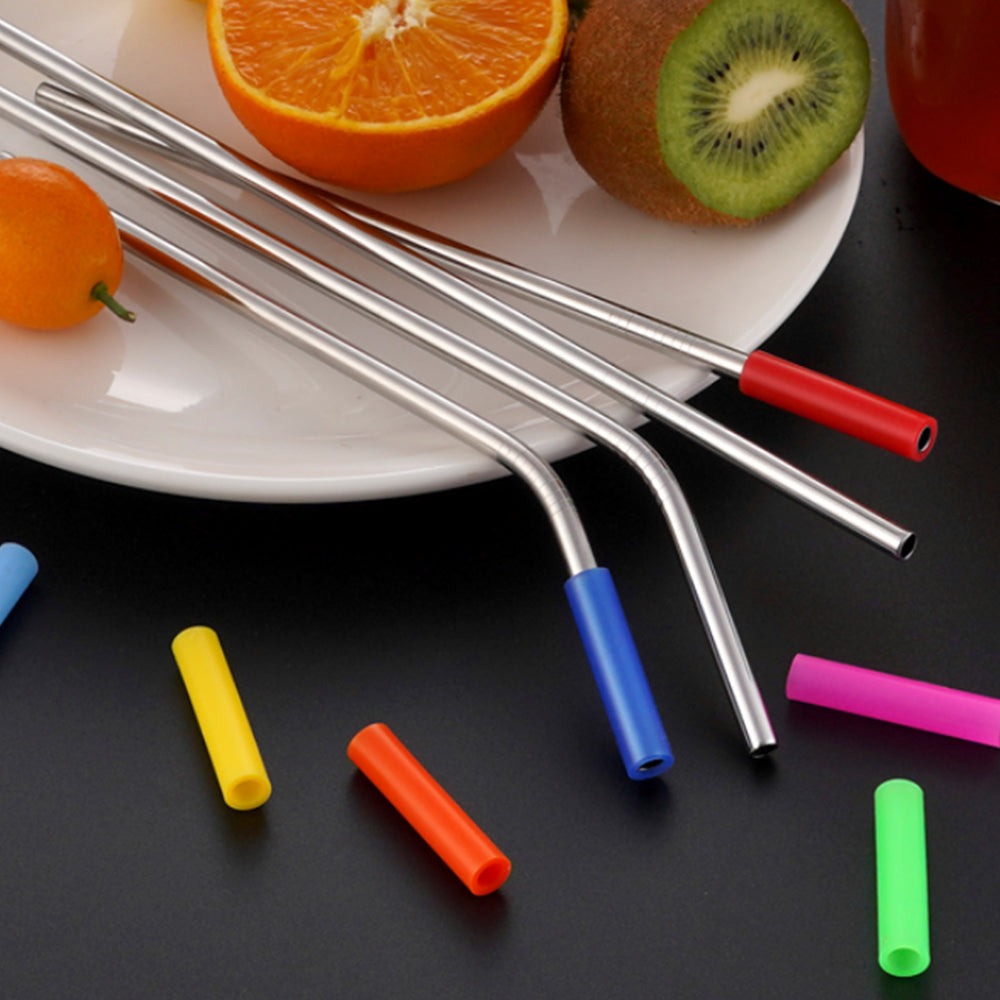 20Pcs Reusable Stainless Steel Metal Straws Drinking Straws with Silicone Tips