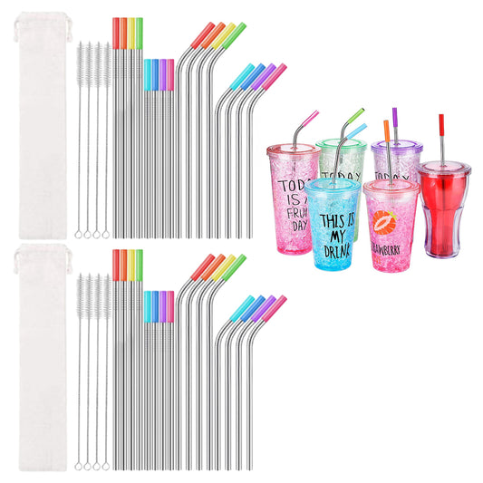 40Pcs Reusable Stainless Steel Metal Straws Drinking Straws with Silicone Tips