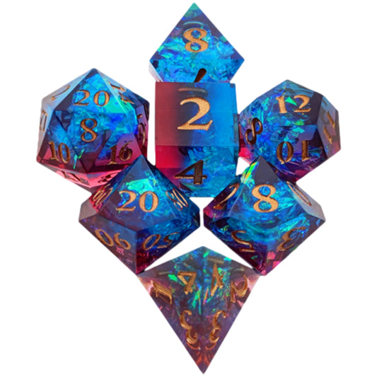 Enchanted Starlight 7 Dice Precision Edged Set for RPG DND Tabletop Game Blue