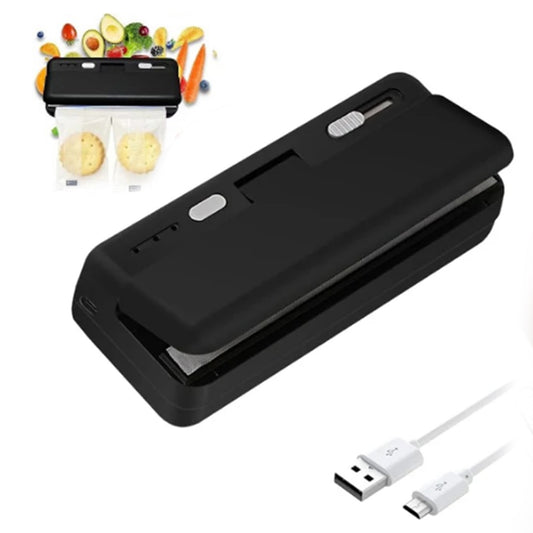 Portable Mini Bag Sealer USB Rechargeable Heat Sealing Machine with Cutter Black