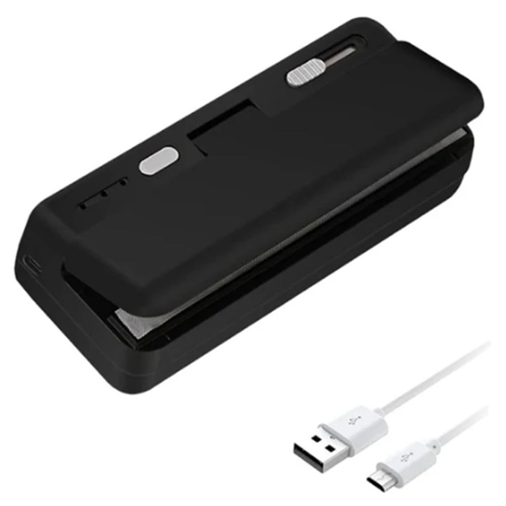 Portable Mini Bag Sealer USB Rechargeable Heat Sealing Machine with Cutter Black