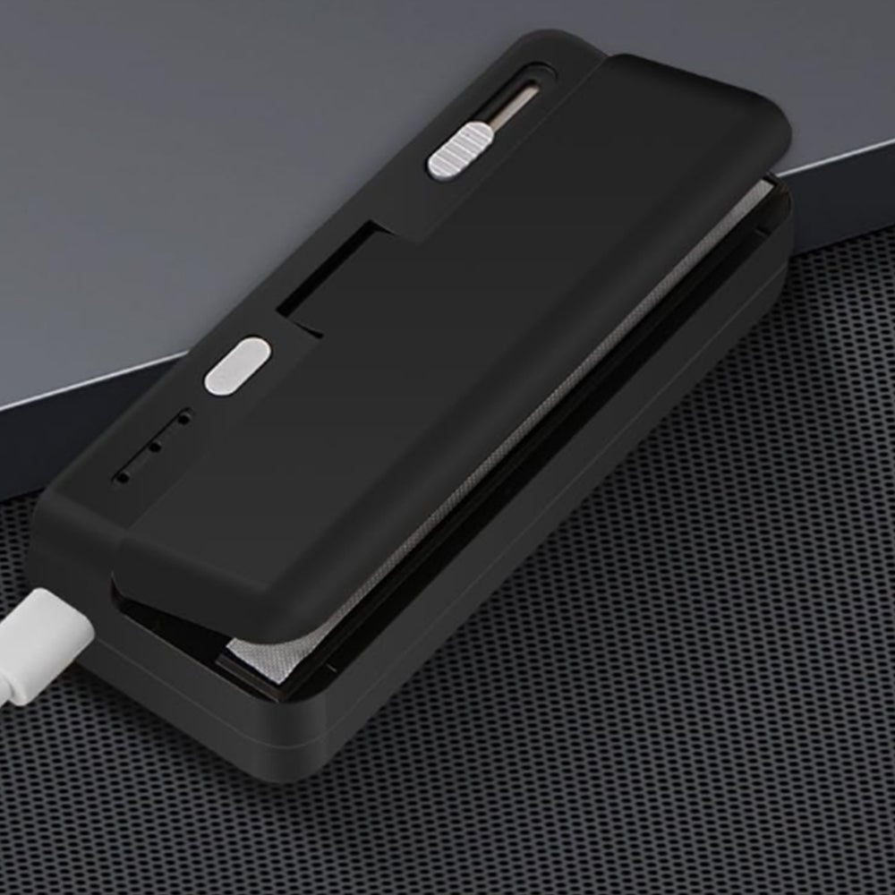 Portable Mini Bag Sealer USB Rechargeable Heat Sealing Machine with Cutter Black