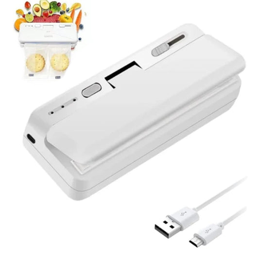Portable Mini Bag Sealer USB Rechargeable Heat Sealing Machine with Cutter White