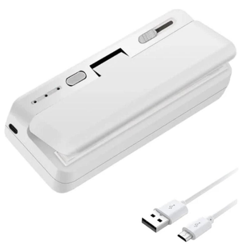 Portable Mini Bag Sealer USB Rechargeable Heat Sealing Machine with Cutter White