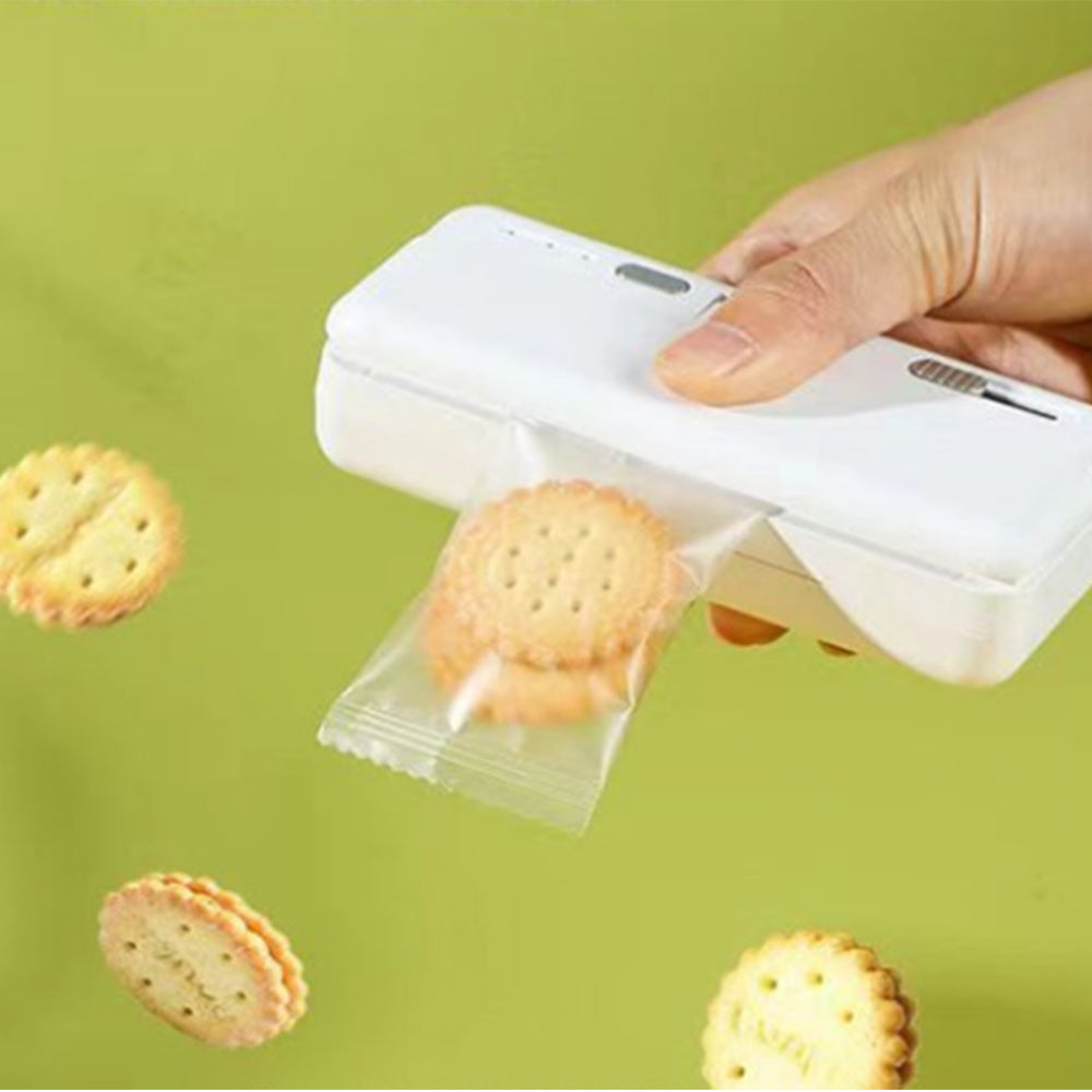 Portable Mini Bag Sealer USB Rechargeable Heat Sealing Machine with Cutter White