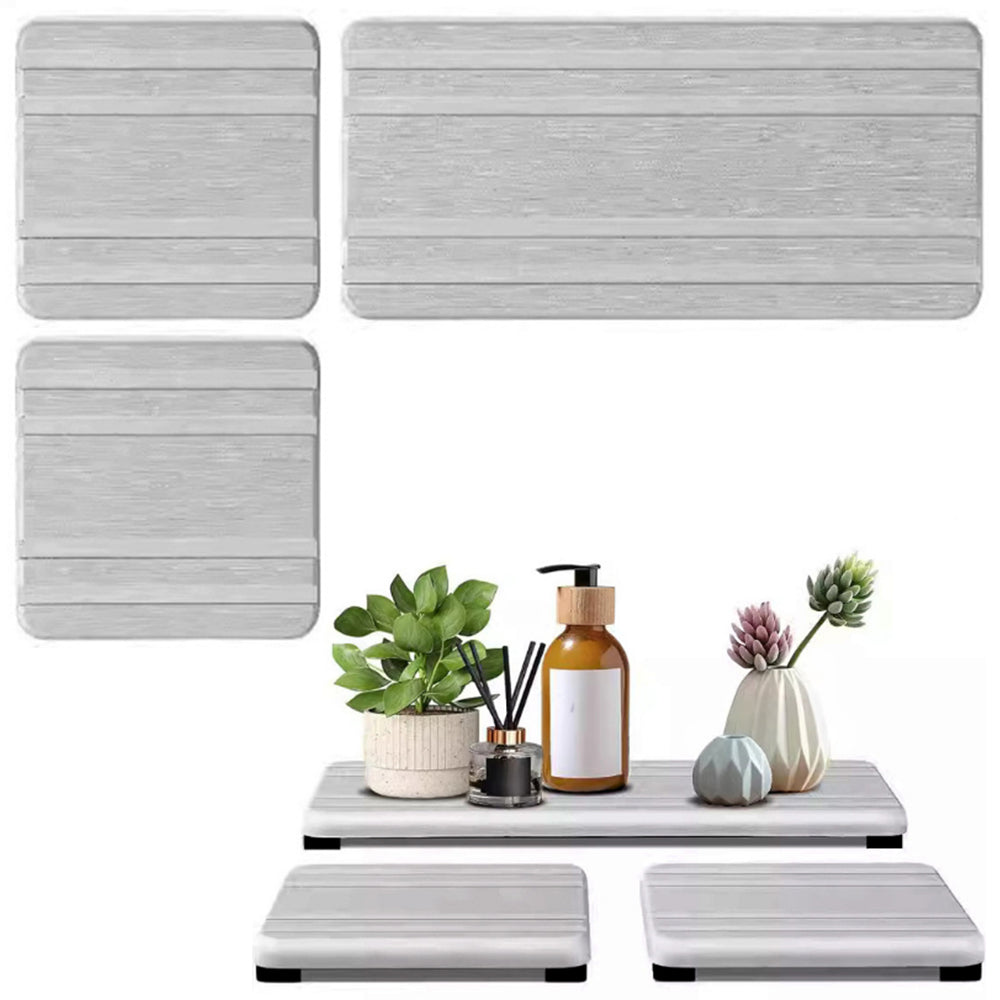 3Pcs Water Absorbing Stone Tray For Sink Fast Drying Diatomite Tray Light Grey