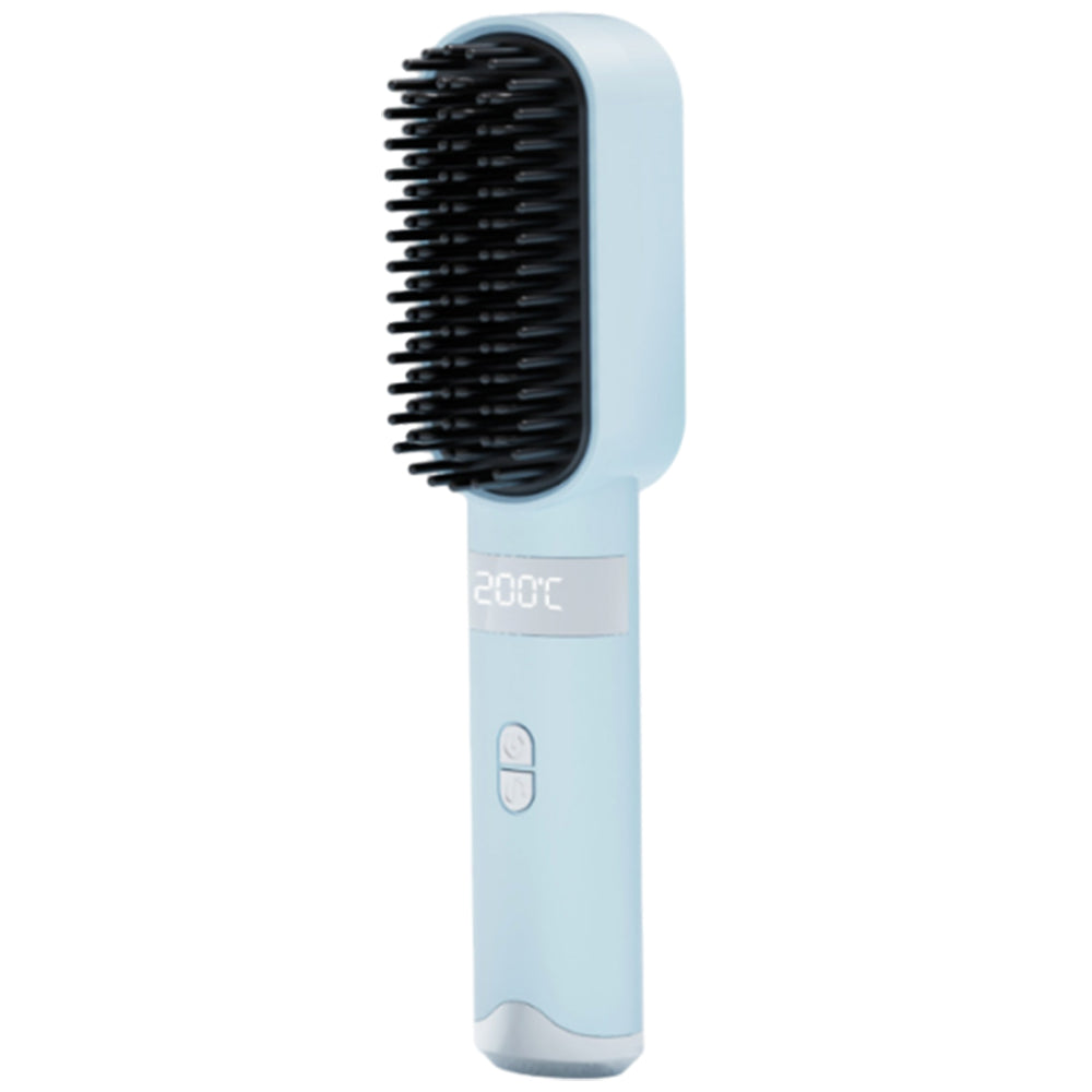 Cordless Hair Straightener Brush USB Rechargeable Negative Ion Hot Comb Blue