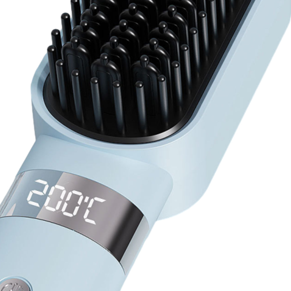 Cordless Hair Straightener Brush USB Rechargeable Negative Ion Hot Comb Blue