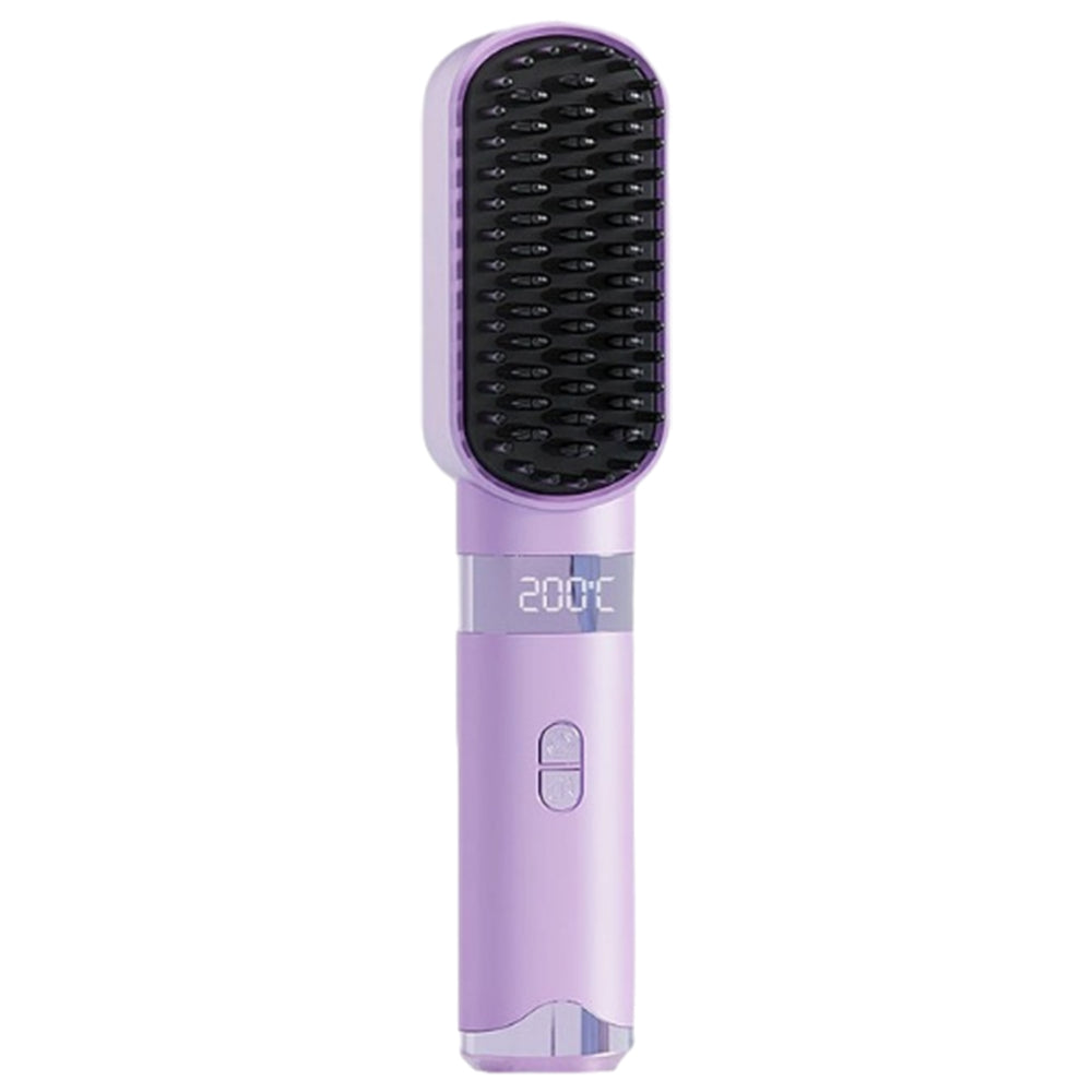 Cordless Hair Straightener Brush USB Rechargeable Negative Ion Hot Comb Purple
