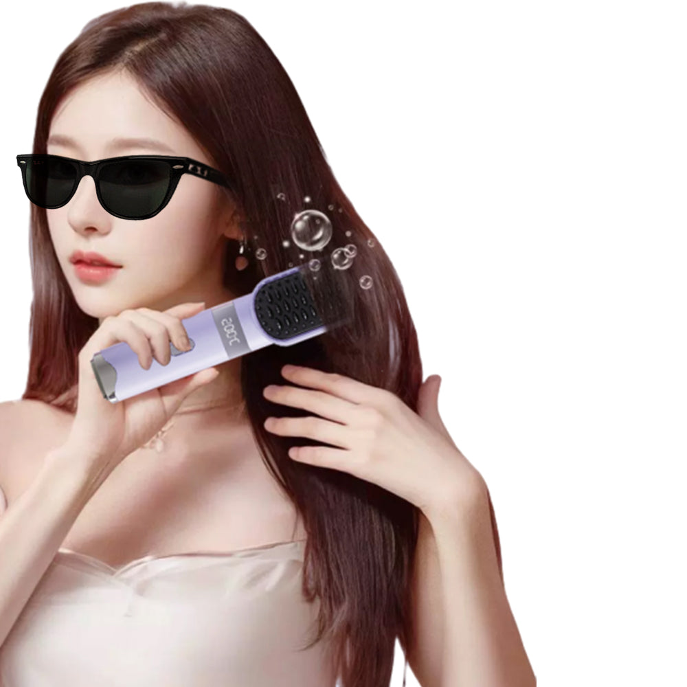 Cordless Hair Straightener Brush USB Rechargeable Negative Ion Hot Comb Purple