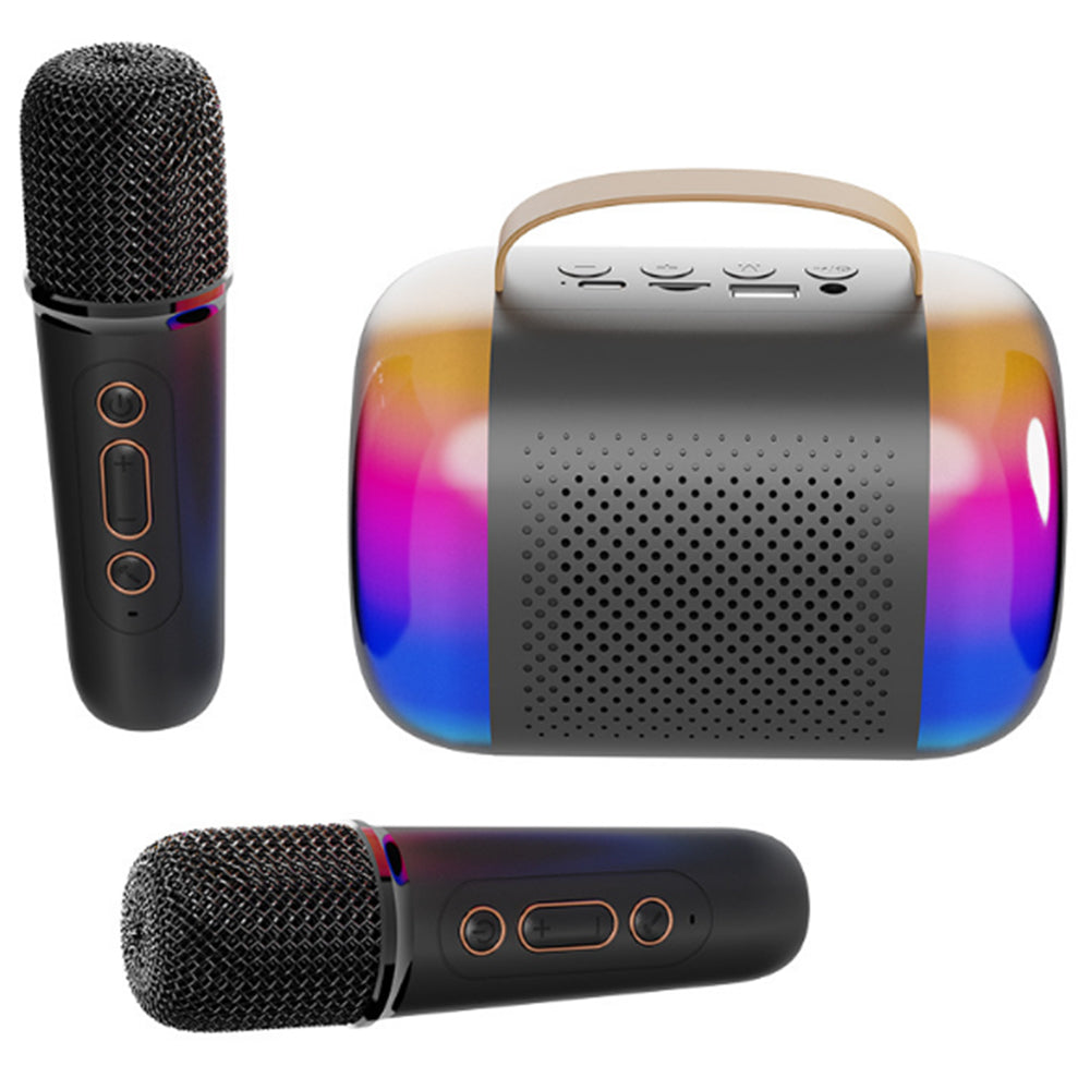 Mini Karaoke Machine Portable Bluetooth Speaker with 2 Wireless Microphone Black