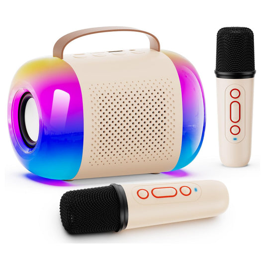 Mini Karaoke Machine Portable Bluetooth Speaker with 2 Wireless Microphone Pink